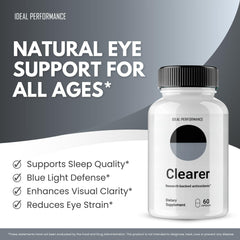 IDEAL PERFORMANCE Clearer Vision capsules on glass surface conveying easy integration into routines.