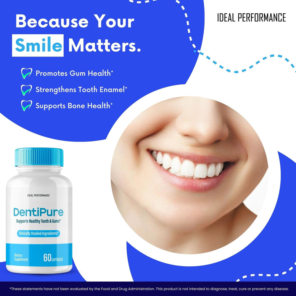 IDEAL PERFORMANCE Dentipure capsules poured into a glass suggest easy daily use.