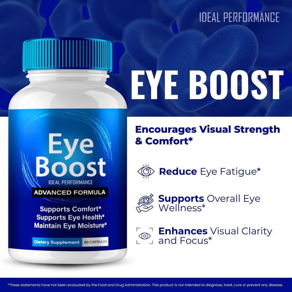 IDEAL PERFORMANCE Eye Boost packaging box front design highlighting premium eye support.