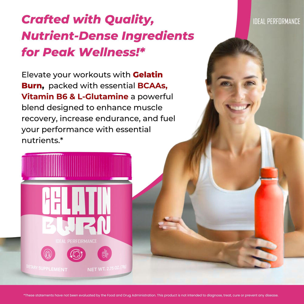 IDEAL PERFORMANCE Gelatin Burn Powder in a wellness routine setup for daily energy.