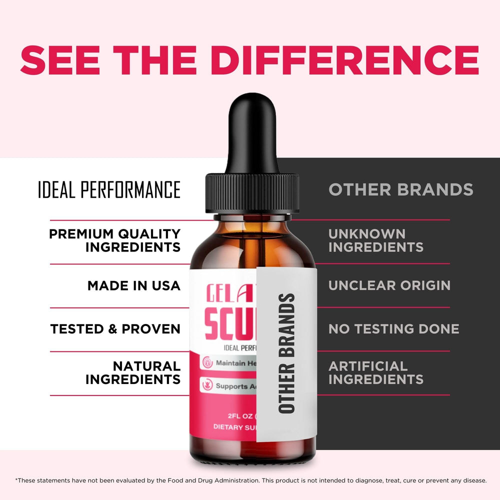IDEAL PERFORMANCE Gelatine Sculpt Drops ingredients list highlighting natural formula for daily routines.