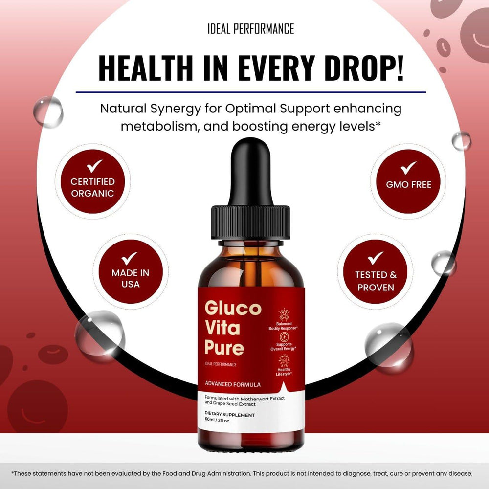 IDEAL PERFORMANCE Gluco Vita Pure Drops ingredients list in natural blend.