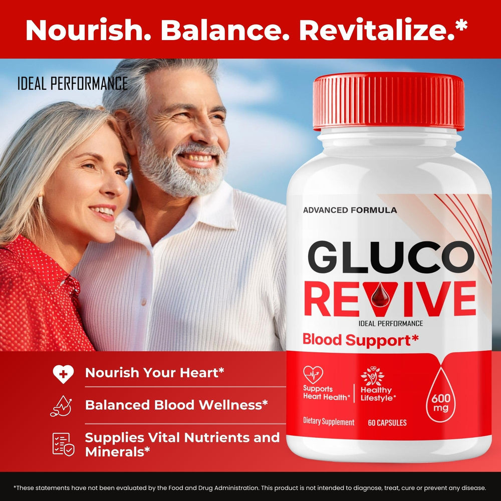IDEAL PERFORMANCE GlucoRevive pill-count image suggests simple daily intake tracking