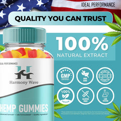 Harmony Wave Gummies on desk beside water suggest easy daily consumption.