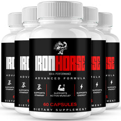 IDEAL PERFORMANCE Iron Horse bottle on shelf signaling energy and stamina support.
