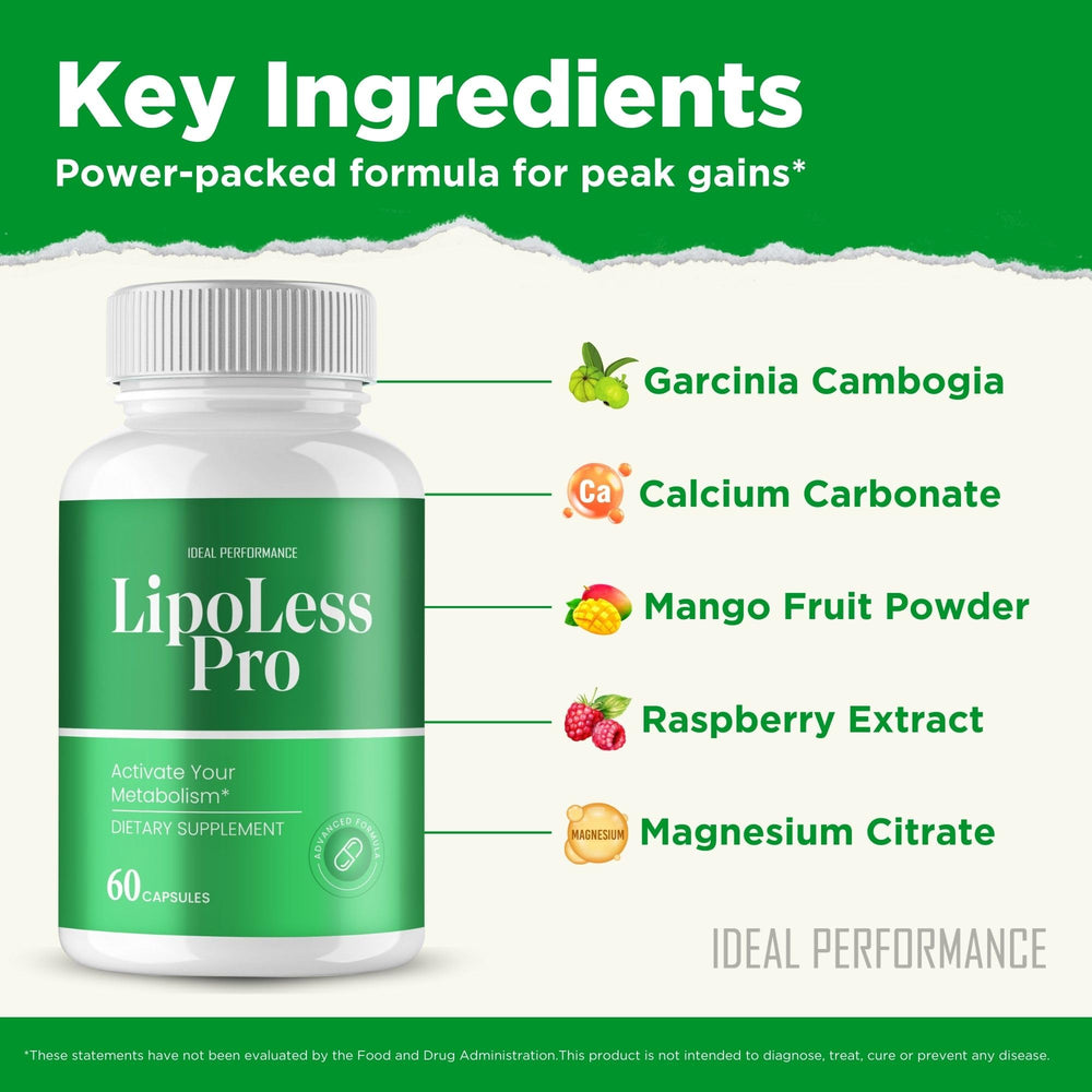 IDEAL PERFORMANCE Lipoless capsules sit beside healthy keto snacks.