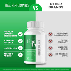 IDEAL PERFORMANCE Lipoless Capsules in a glass jar with a convenient scoop.