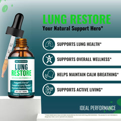 IDEAL PERFORMANCE Lung Restore Drops in use, users pouring drops for convenient daily support
