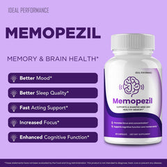 IDEAL PERFORMANCE Memopezil capsules being poured suggesting simple daily intake