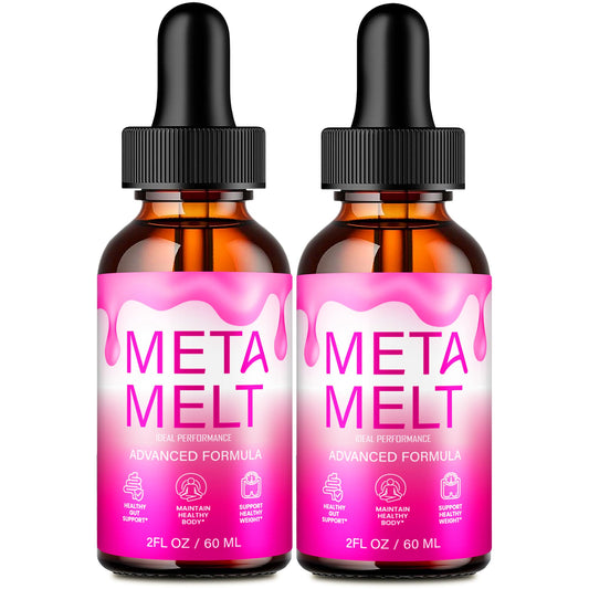 IDEAL PERFORMANCE Meta Melt Drops bottle illustrating easy dosing for active days.
