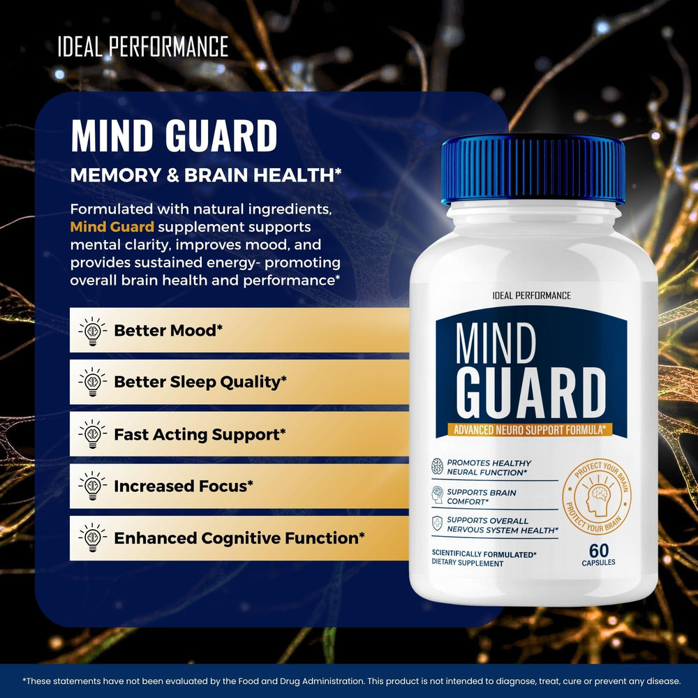 IDEAL PERFORMANCE Mind Guard label-ingredients shows all-natural formulation for mindful daily use.