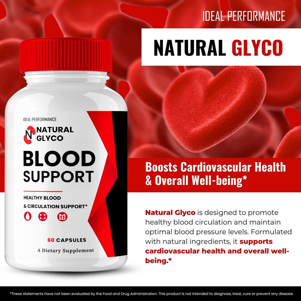 IDEAL PERFORMANCE Natural Glyco Blood Support box highlights the advanced formulation