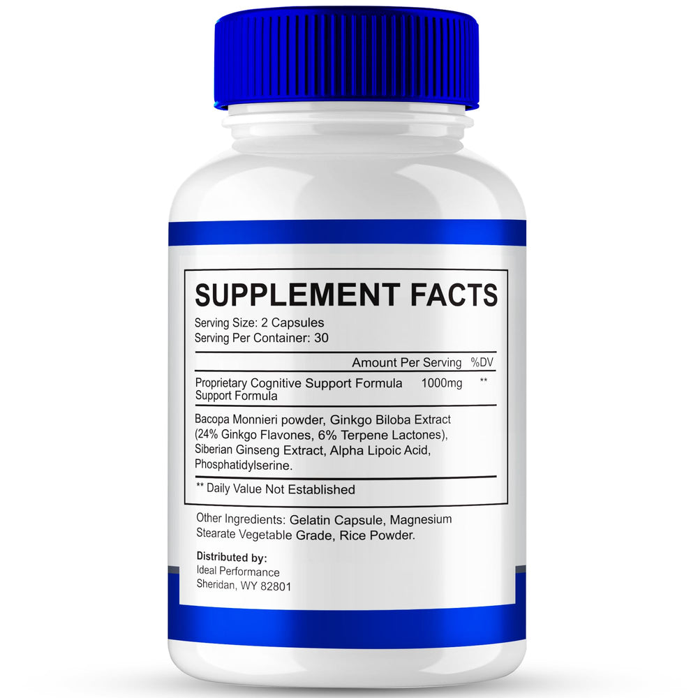 IDEAL PERFORMANCE Neuro Clean bottle side view, showcasing compact packaging.