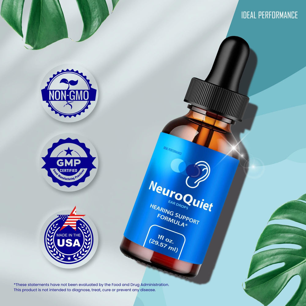 IDEAL PERFORMANCE NeuroQuiet auditory clarity bottle for clearer listening sessions.
