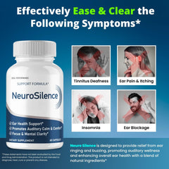 IDEAL PERFORMANCE Neurosilence natural ingredients lineup for gentle ear support.