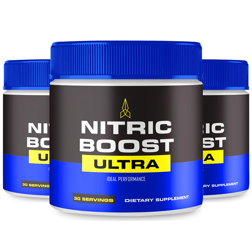 IDEAL PERFORMANCE Nitric Boost Ultra Powder tub label highlights energy support