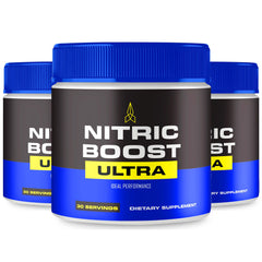 IDEAL PERFORMANCE Nitric Boost Ultra Powder tub label highlights energy support