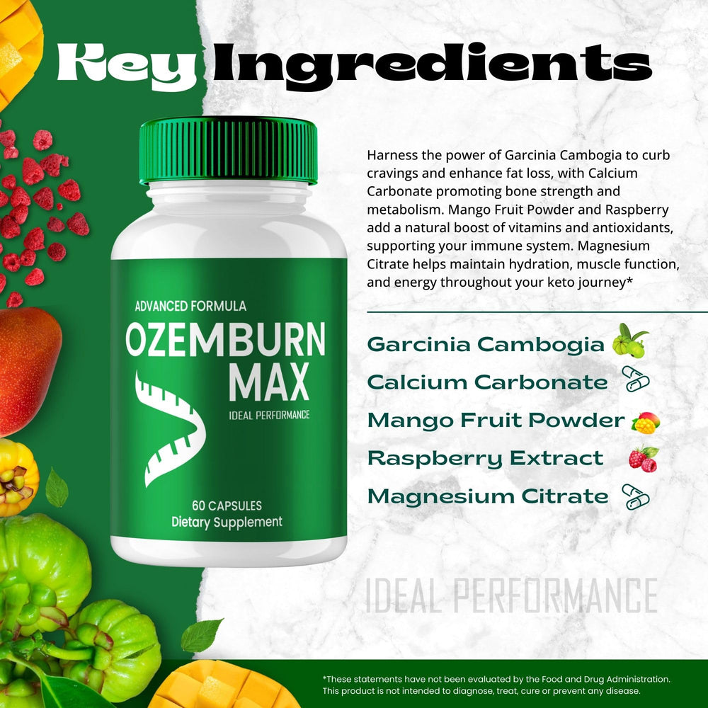 OzemBurn Max label details emphasize natural keto-friendly formulation.