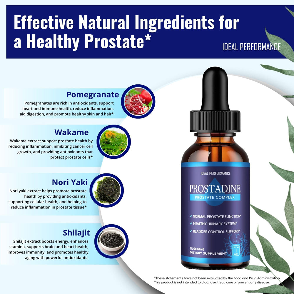 IDEAL PERFORMANCE Prostadine drops packaging displays all natural blend.