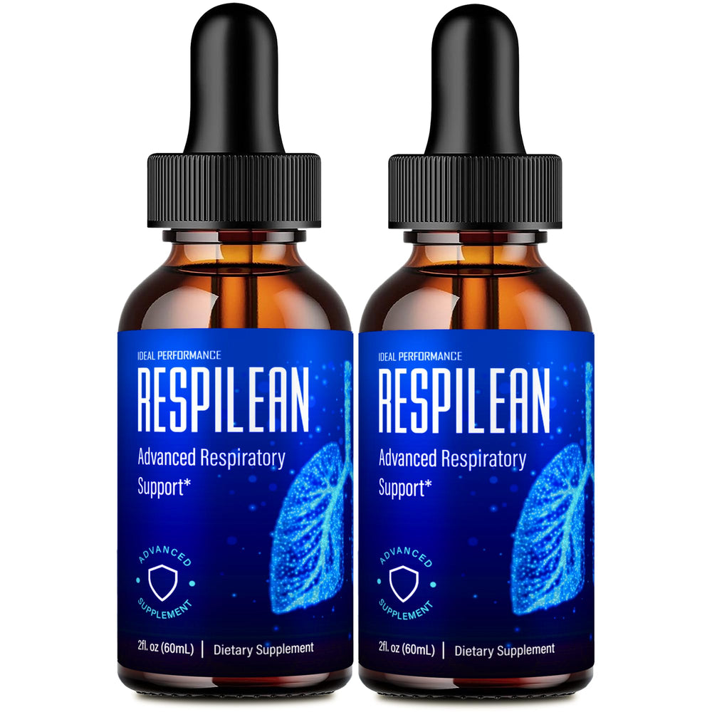 IDEAL PERFORMANCE Respilean drops bottle closeup for easy daily dosing and premium packaging.