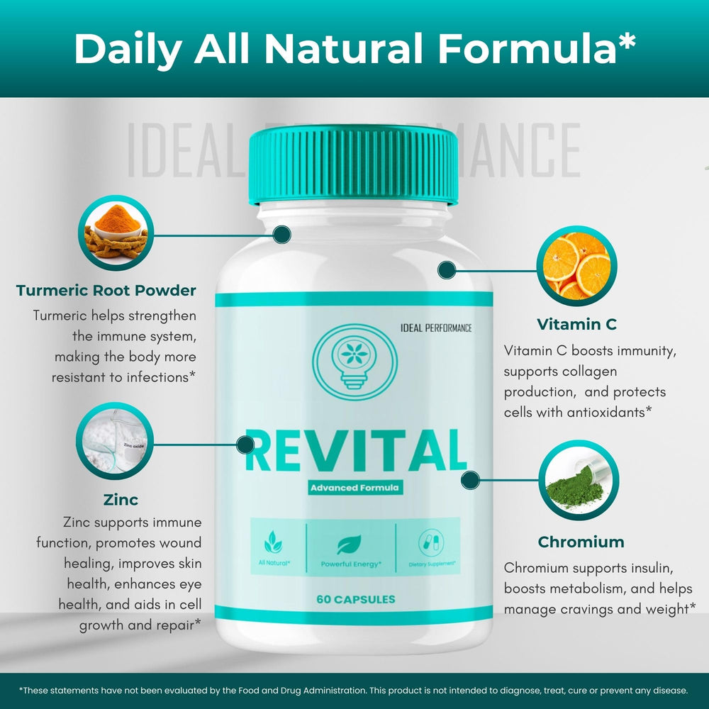 IDEAL PERFORMANCE Revital Capsules in hand illustrates portable wellness on the go