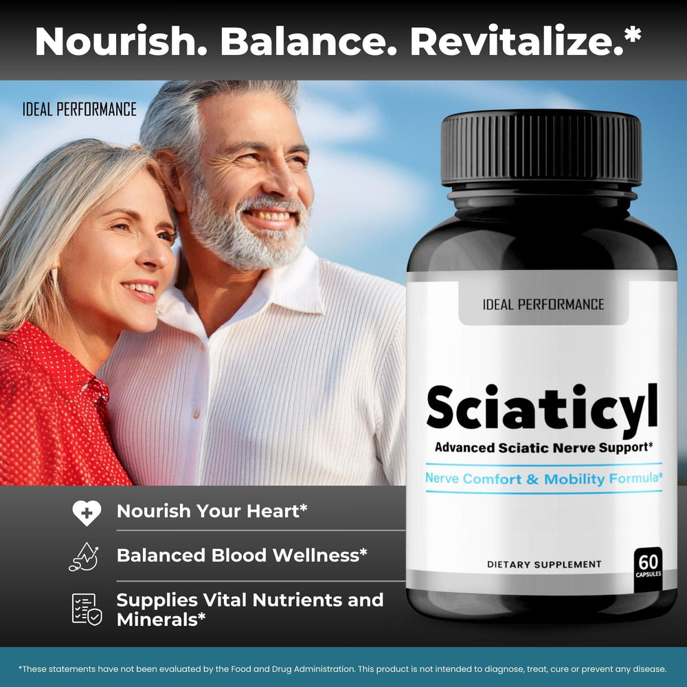 IDEAL PERFORMANCE Sciaticyl in hand during morning routine for circulation support.