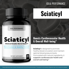 IDEAL PERFORMANCE Sciaticyl label closeup highlights key ingredients.