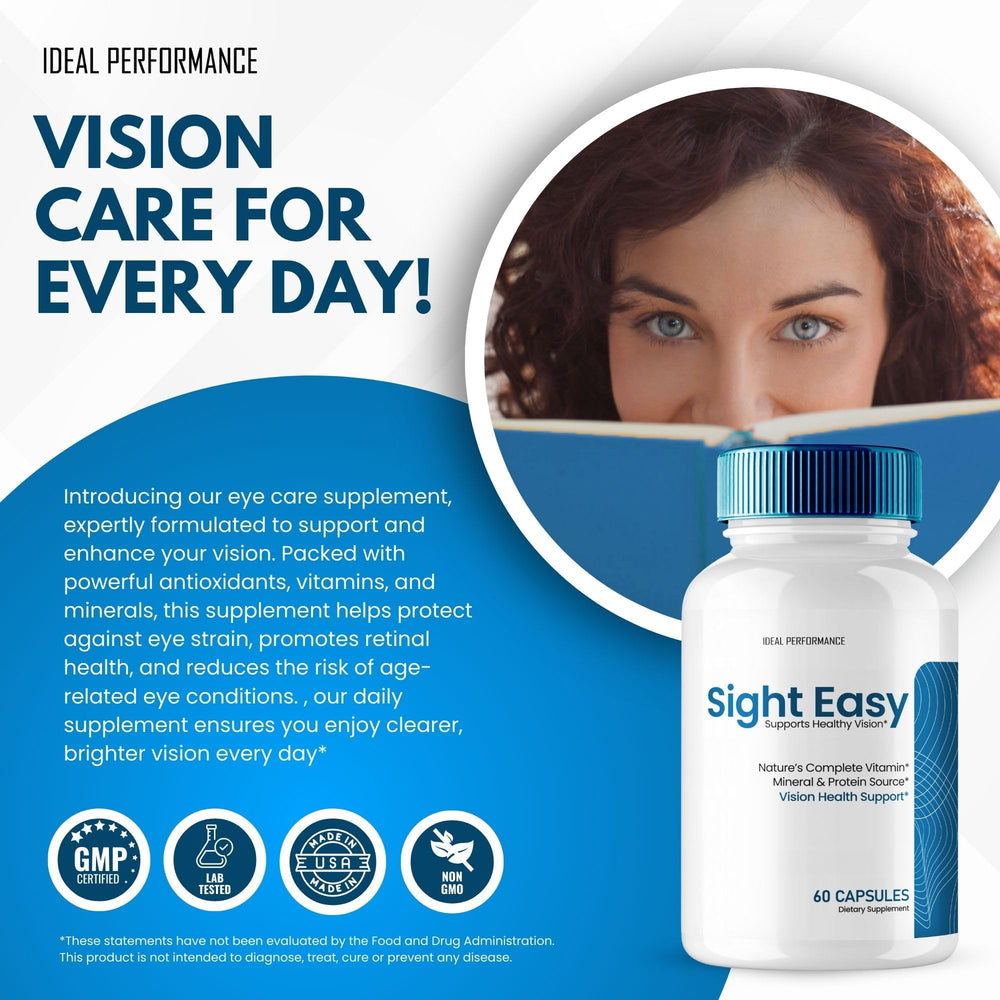 IDEAL PERFORMANCE Sight Easy label highlights ingredients and natural formula