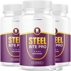 IDEAL PERFORMANCE Steel Bite Pro 3-pack packaging image, supporting daily dental care and gum support.