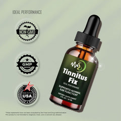 IDEAL PERFORMANCE Tinnitus Fix Drops hands holding bottle for at-home routine