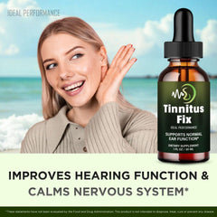 IDEAL PERFORMANCE Tinnitus Fix Drops label reveals natural ingredients