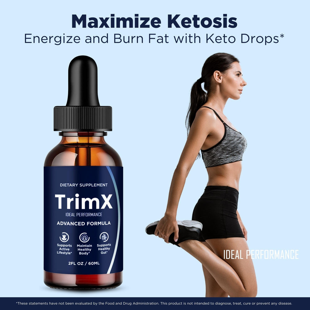 IDEAL PERFORMANCE TrimX Drops label detail on a clean, professional look.