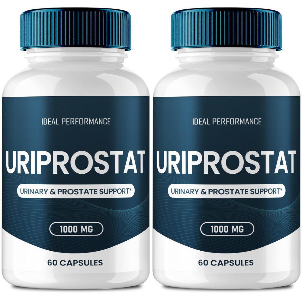 IDEAL PERFORMANCE Uriprostat bottle label highlights all-natural capsules for daily wellness.