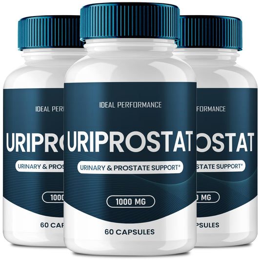 IDEAL PERFORMANCE Uriprostat bottle on desk supports daily wellness routine