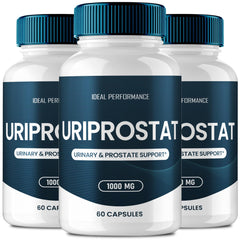 IDEAL PERFORMANCE Uriprostat bottle on desk supports daily wellness routine