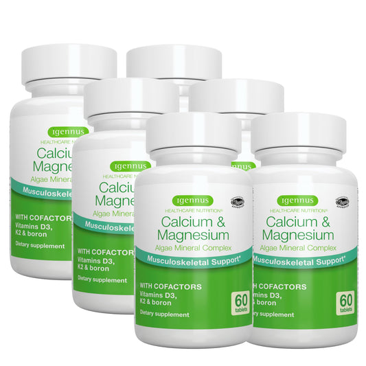 Igennus Algae Calcium & Magnesium bottle front view for high-absorption minerals.