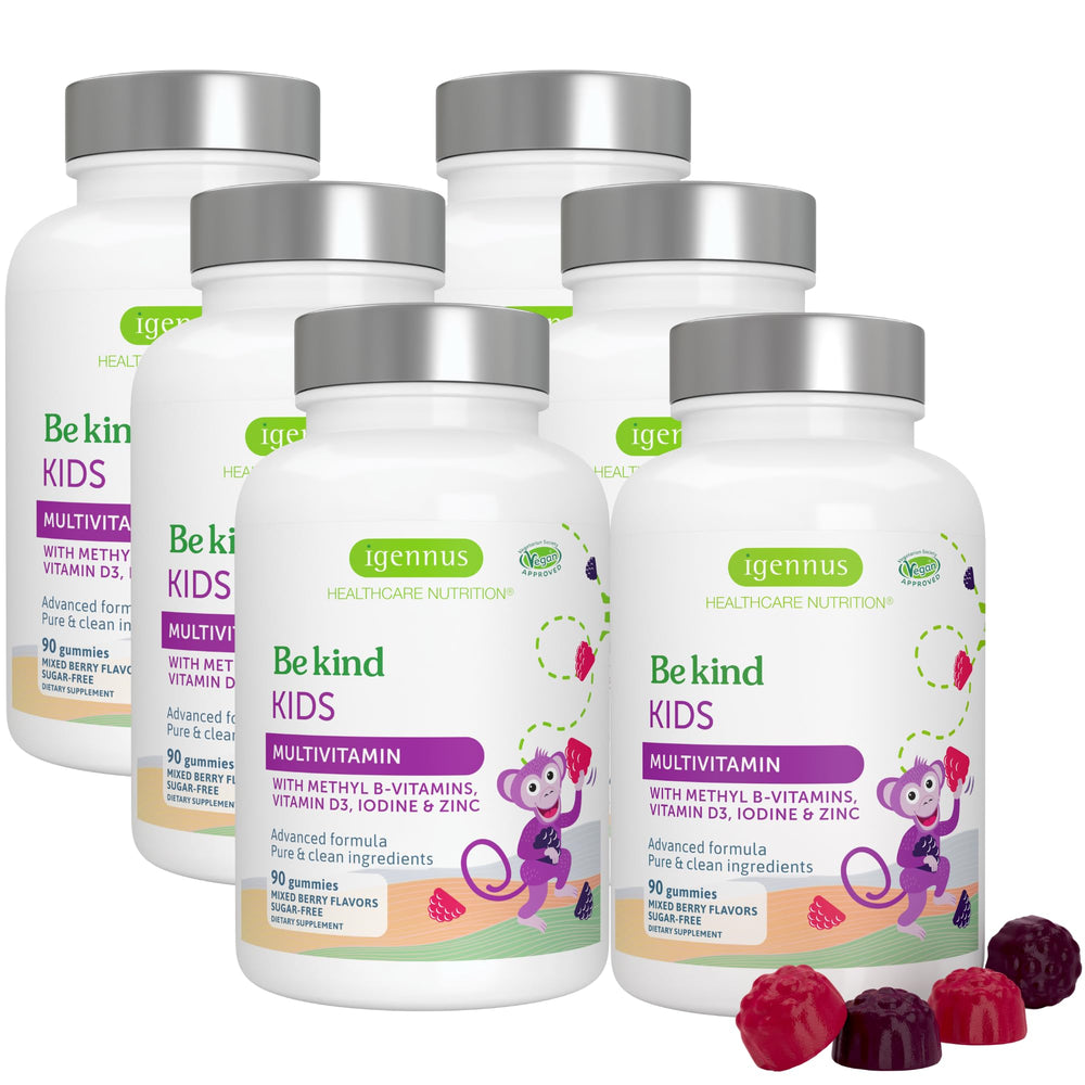 Igennus Methylated Kids Multivitamin Gummy bottle front showing clean berry flavor