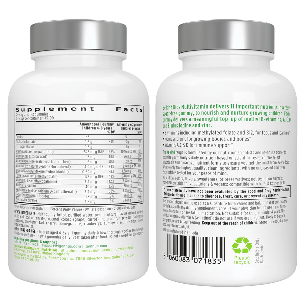 Igennus Methylated Kids Multivitamin Gummy vegan symbol on label