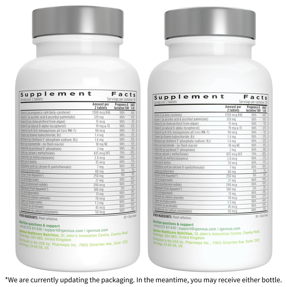 Igennus Methylated Prenatal GMP UK stamp assures manufacturing standards.