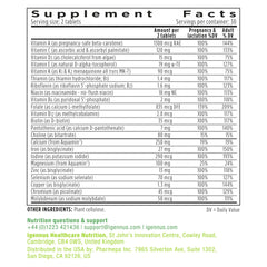 Igennus Methylated Prenatal ingredients chart highlights methylated forms and chelated minerals.