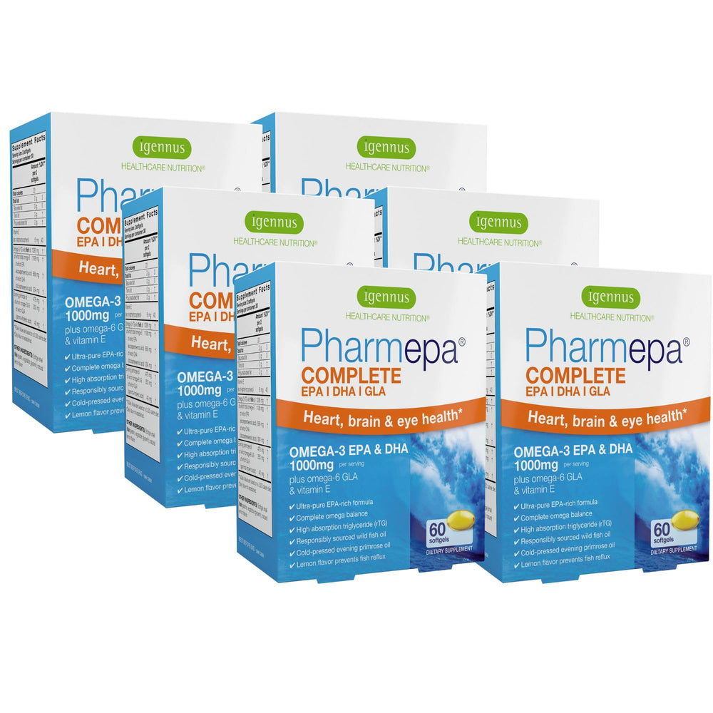 Igennus Pharmepa Complete bottle front with lemon-flavored omega-3 softgels for daily use