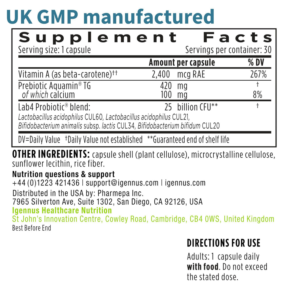 Igennus Probiotics non-GMO badge on label