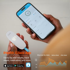 iHealth Gluco+ app sync screen demonstrating seamless wireless data storage