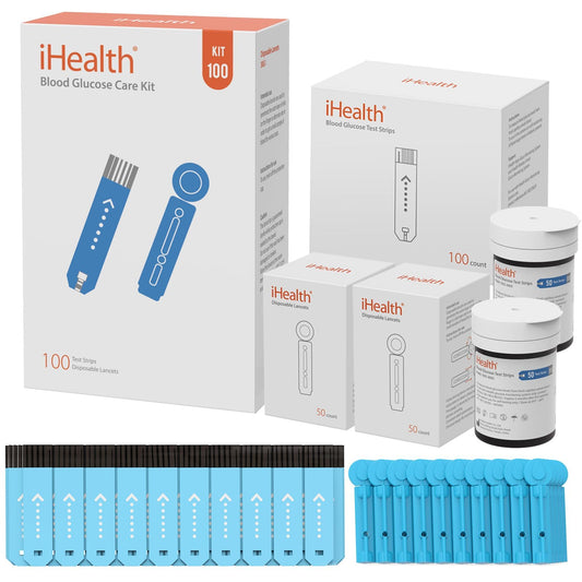 iHealth glucose test strips for 100-count use with Gluco-Smart app.