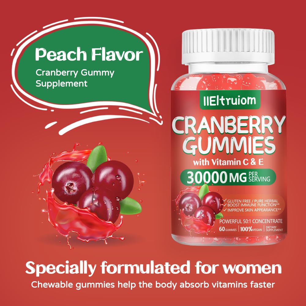 IIEltruiom Cranberry Gummies closeup of fruity bites with no artificial additives