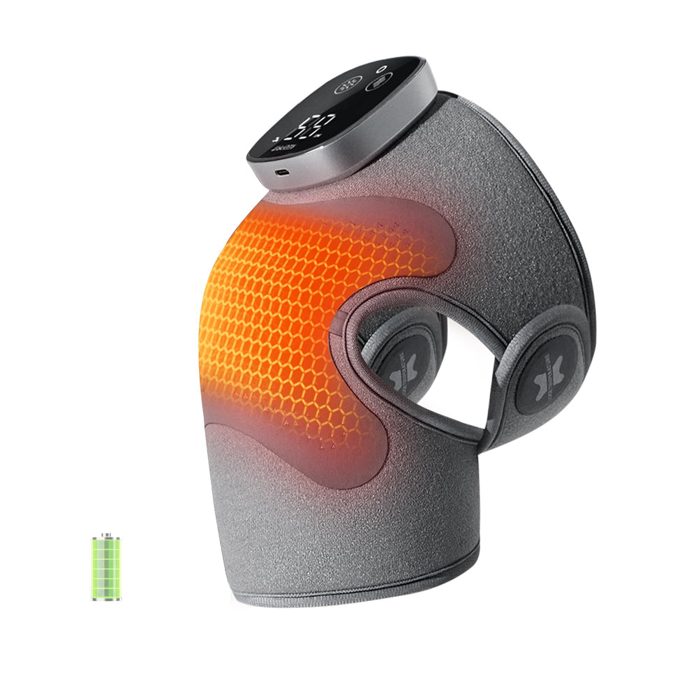 IKEEPFIT knee massager wrap showing 360-degree heat coverage for soothing warmth.