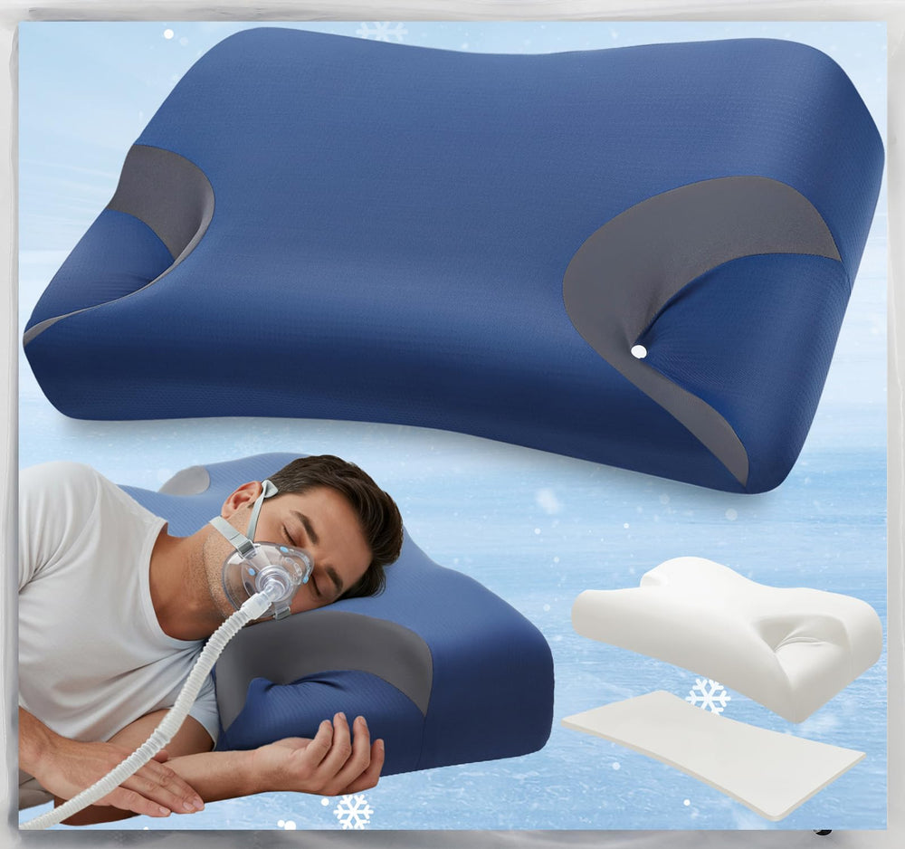 IKSTAR CPAP pillow front view shows mask stability for night sleep