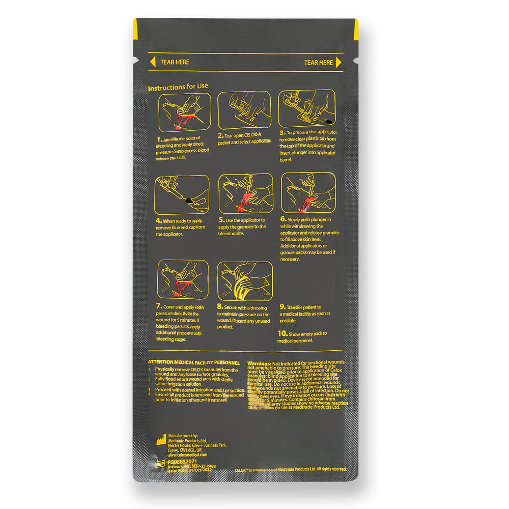 ILIOS Celox applicator setup enables simple one-handed use in emergencies