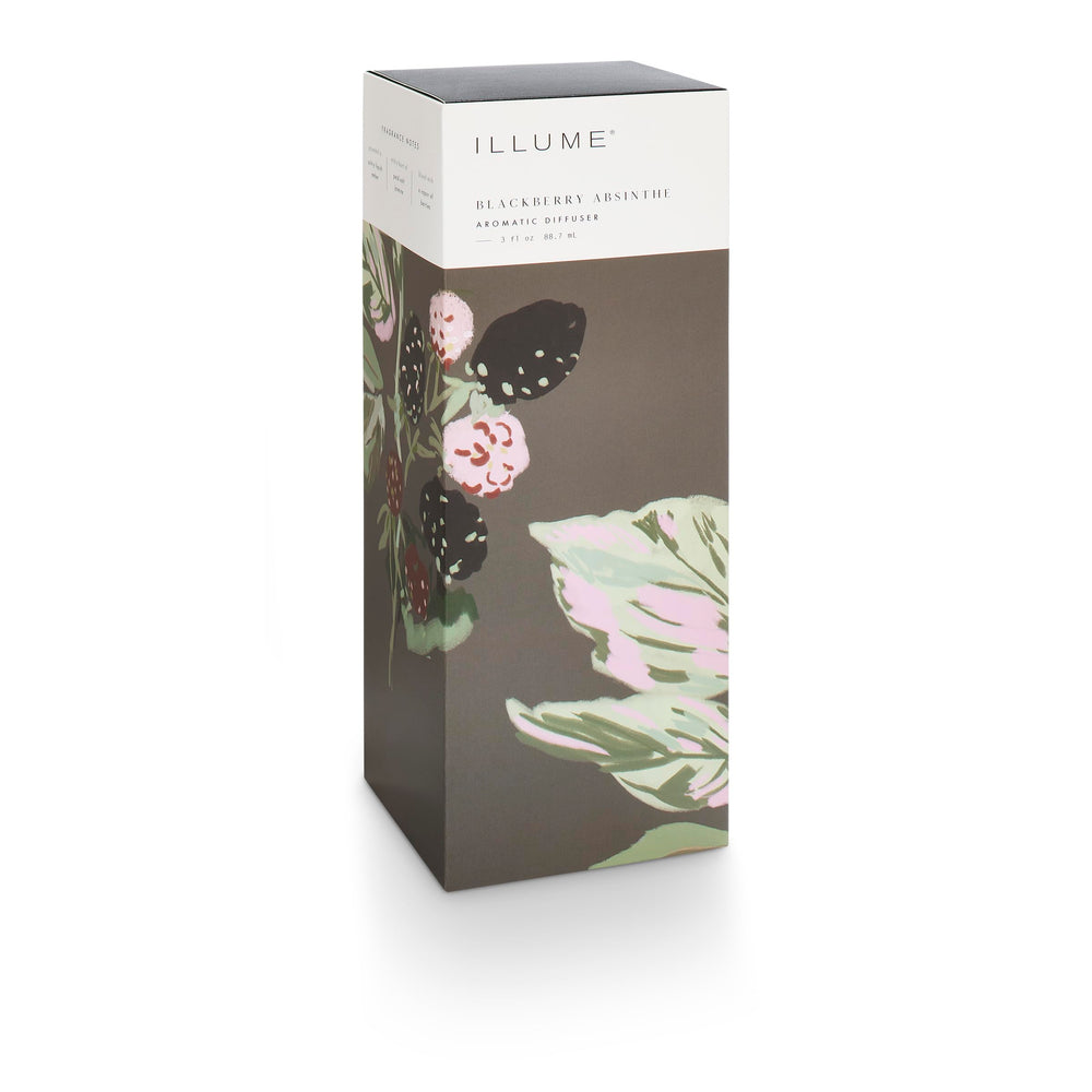 Illume Blackberry Absinthe highlights jasmine and berry notes.