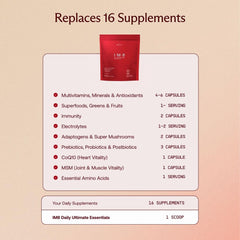 IM8 probiotics and greens visible in powder suggesting digestion support possibilities